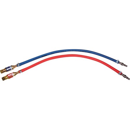 Paire de manchettes oxygène et acétylène 6,3x12mm 500mm avec raccords rapides et pare-flamme