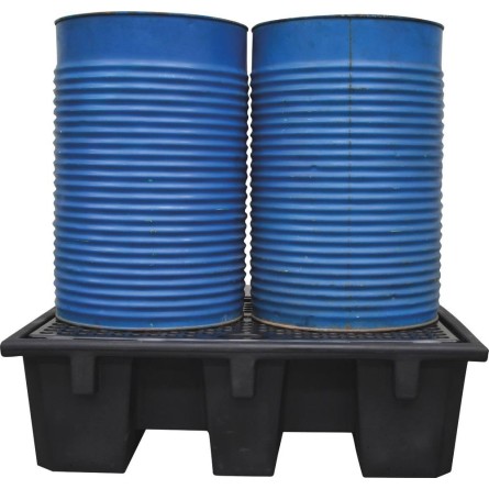 Bac de rétention 240L avec caillebotis 100% PE pour 2 fûts - format palette