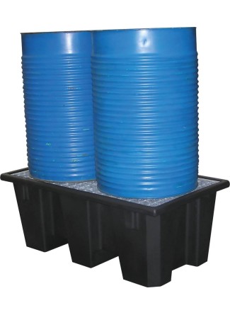 Bac de rétention 220L PE avec caillebotis acier pour 2 fûts - format compact
