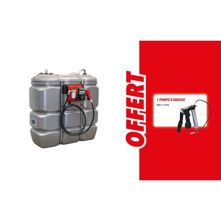 Cuve de stockage gasoil PEHD 1500L double paroi avec station à gasoil 230V 60 l min et pistolet automatique compteur filtre