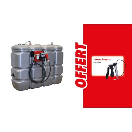 Cuve de stockage gasoil PEHD 2000L double paroi avec station à gasoil 230V 60 l min et pistolet automatique compteur filtre
