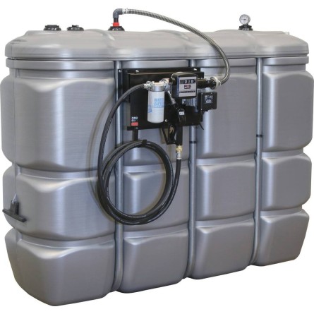 Cuve de stockage gasoil PEHD 2000L double paroi avec station à gasoil 230V 70 l min et pistolet automatique compteur filtre