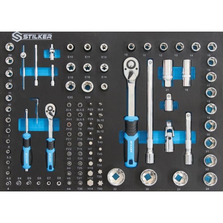 Module mousse 527x387mm douilles cliquets 1 2" - 1 4" - 95 pcs