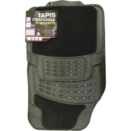 Tapis de voiture caoutchouc avec empiècement moquette - 4 pcs