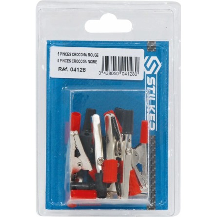 Pince crocodile gainée rouge et noire assortiment - blister de 10 pcs