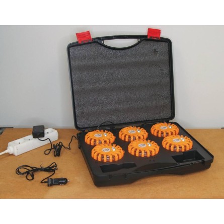 Balise LED magnétique rechargeable - mallette de 6 pcs