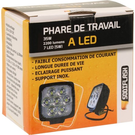 Phare de travail carré LED 10 32V 35W 2200 lumens