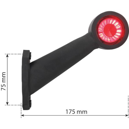 Feu de gabarit LED 12 24V côté droit rouge blanc déporté incliné 175mm