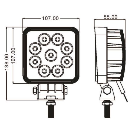 Phare de travail carré LED 10 30V 27W 1800 lumens faisceau large - blister