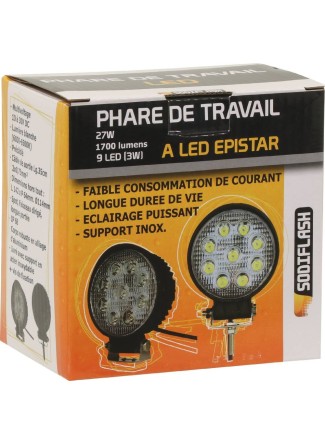 Phare de travail rond LED 10 32V 27W 1800 lumens faisceau longue portée