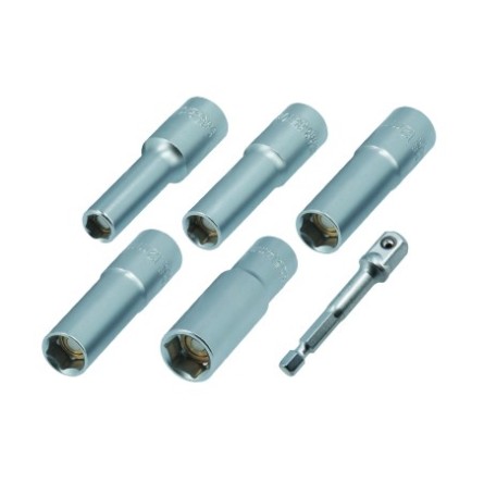 Jeu de douilles magnétiques longues avec adaptateur pour embouts pour visseuses électriques - carré de 3/8" - 6 pièces